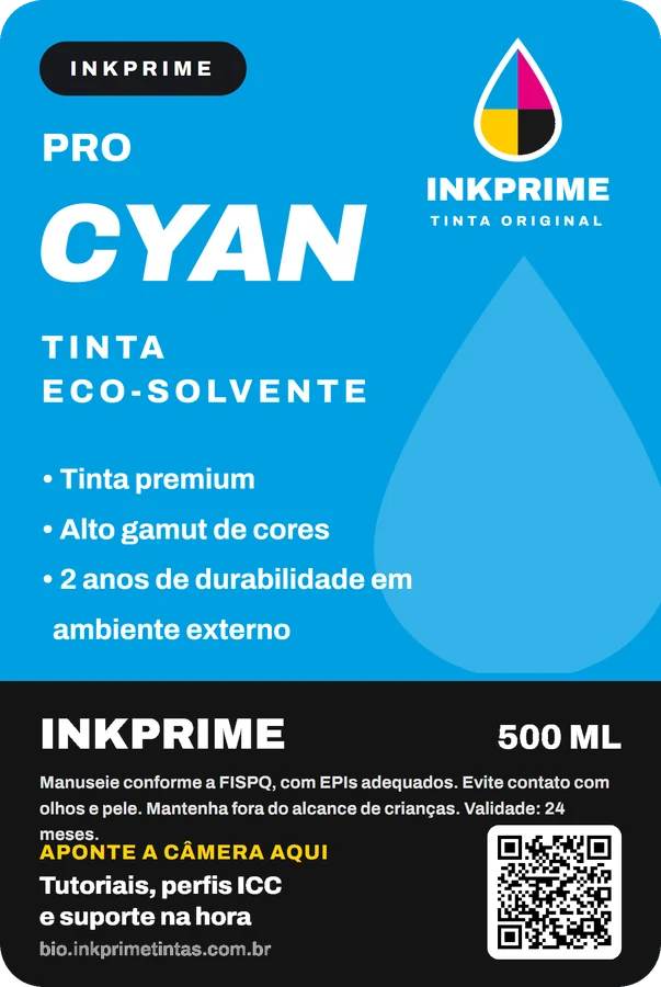 Rótulo da tinta INKPRIME PRO Cyan, eco-solvente 500 ML
