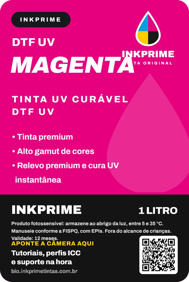 Rótulo da tinta INKPRIME DTF UV Magenta, 1 litro