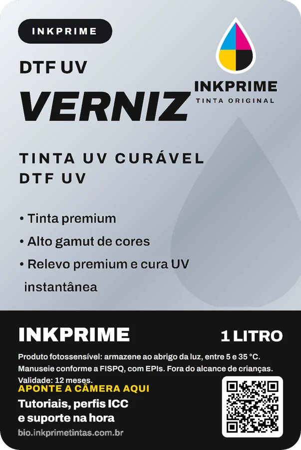 Rótulo da tinta INKPRIME DTF UV Verniz, 1 litro